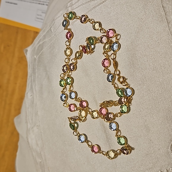 Rafaelian Gold Facet Multi Color Round Australian Crystal Bezel Station Necklace - Picture 1 of 5